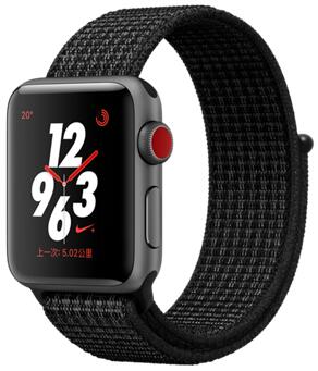 Apple Watch Nike+ 深空灰色铝金属表壳搭配黑配白金色 Nike 回环式运动表带
