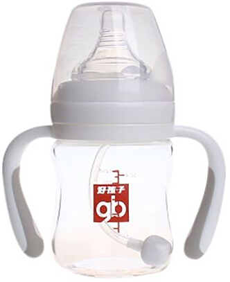 好孩子母乳实感宽口径握把吸管玻璃奶瓶120ml(粉白)B80366