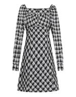 2021春季系列 | 100%棉斜裁泡泡袖格紋方領連衣裙