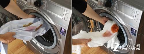 将脏衣物放入洗衣机中