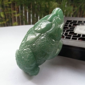 純天然滿綠東陵玉三足金蟾小擺件把玩件