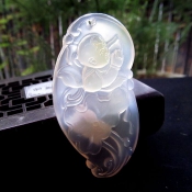 純天然冰種玉髓蓮生貴子童子荷葉掛件