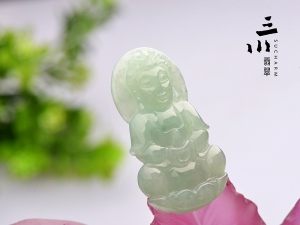 特價豆種天然A貨翡翠觀音吊墜