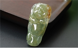 天然翡翠掛件--老坑冰種飄黃翡瑩潤(rùn)細(xì)膩精工細(xì)雕逍遙佛