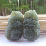 精美新疆和田青玉龍鳳呈祥情侶對(duì)/情侶玉佩/龍鳳吊墜