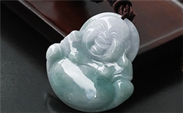 天然翡翠掛件--老坑糯種飄藍(lán)花精工細(xì)雕佛陀