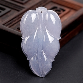 天然翡翠掛件--老坑冰糯種淺紫瑩潤細膩精雕精致小巧玉葉