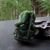 天然新疆和田玉碧玉關公掛件