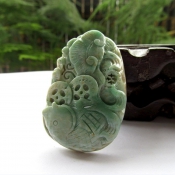 精美南陽獨山玉綠色富貴有余吉祥掛件/獨山玉鯉魚如意花件/南陽玉吉祥招財項墜/玉緣軒正品