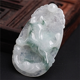 天然翡翠掛件--老坑糯種飄藍花生肖豬D08X-112