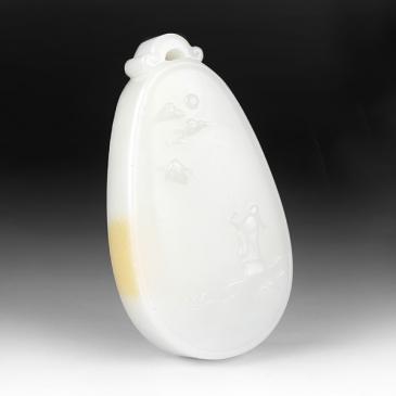 陶虎“虎款”作品新疆天然和田玉白玉籽料牌指日高升玉雕大師收藏