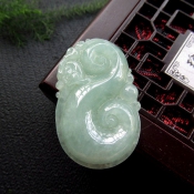 天然緬甸老坑a貨翡翠玉冰潤滿綠玉如意吊墜