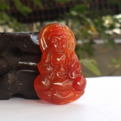 純天然巴西紅瑪瑙冰透玉觀音掛件
