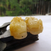 米黃玉金錢貔貅情侶對吊墜
