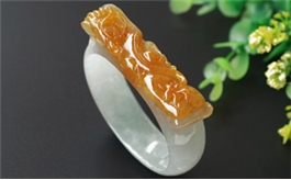 天然翡翠手鐲--老坑冰種黃翡細潤晶瑩雕花如意龍鐲(55)