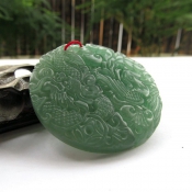精美天然東陵玉通透綠色龍鳳玉佩掛件