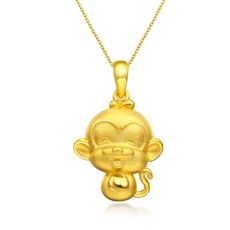 微笑猴-3D足黄金吊坠
