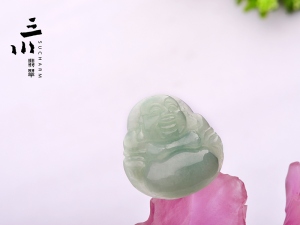 豆種天然A貨翡翠彌勒佛吊墜