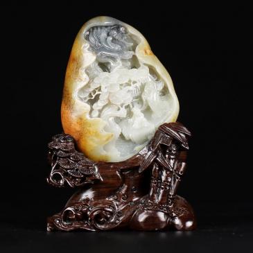 周雁明大師作品和田玉籽料擺件風(fēng)景精雕擺件