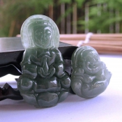 緬甸翡翠A貨冰底油青觀音佛情侶對(duì)/翡翠玉石滿綠油玉觀音玉佛項(xiàng)墜/玉石觀音佛情侶對(duì)/玉緣軒正品