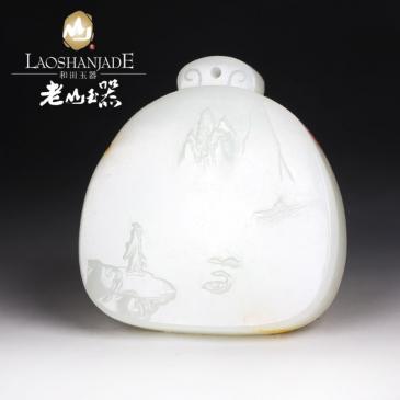 和田玉青白玉籽料掛件風景人物簡約流暢