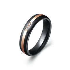 瓷爱一生-依偎陶瓷18K玫瑰金镶钻石戒指(黑)