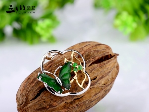 18K白金花青種天然A貨翡翠福祿壽喜吊墜