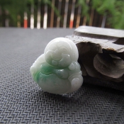 天然緬甸A貨翡翠飄綠玉佛吊墜