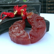 天然紅玉髓龍鳳佩情侶掛件