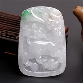 天然翡翠掛件--老坑冰糯種陽綠飄花細膩瑩潤精致浮雕麒麟獻瑞