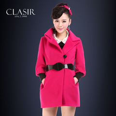 卡莱施2014冬款韩版女装修身立领七分袖毛呢大衣外套