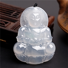 天然翡翠掛件--老坑冰種潤澤晶瑩精雕辟邪觀音