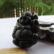天然黑曜石福祿歡喜佛掛件