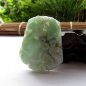 正品純天然緬甸老坑a貨豆綠色翡翠玉如意龍牌項(xiàng)墜掛件