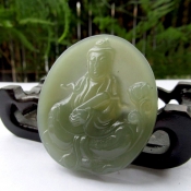 精美細(xì)膩潤(rùn)透和田玉青碧色自在大觀音玉佩/和田玉觀音牌子掛件/玉石觀音項(xiàng)墜/玉緣軒正品