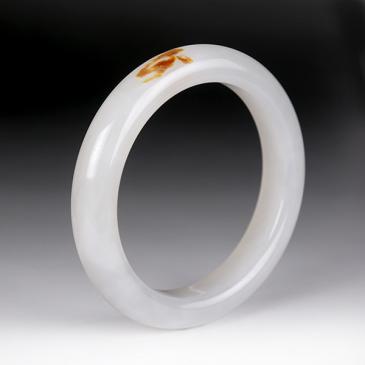 新疆天然和田玉青花籽料手鐲扁圓環(huán)形58.2mm女款正品附帶證書