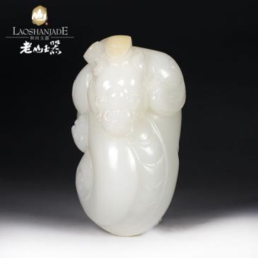 袁長軍作品和田玉羊脂玉籽料把件貔貅大師作品