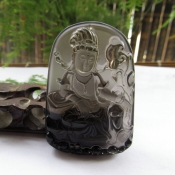 純天然冰種黑曜石如意大觀音玉佩掛件