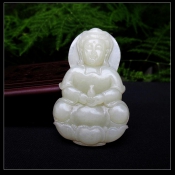 天然和田玉青白玉大觀音掛件