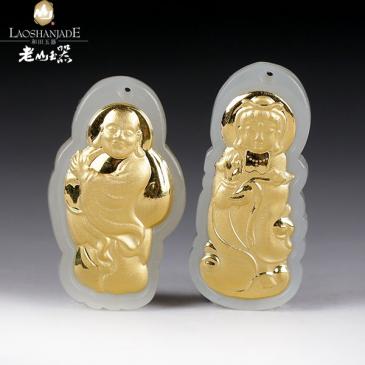 新疆和田玉金鑲玉掛件觀音3.1g/佛2.9g可選(一口價)
