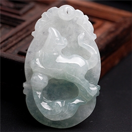 天然翡翠掛件--老坑糯種飄藍花生肖鼠D08X-105