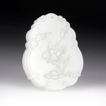 新疆天然和田玉白玉牌榮華富貴34.62g專柜正品附帶證書