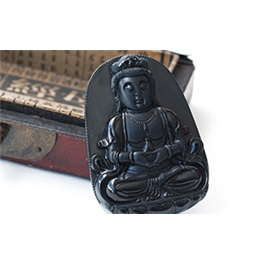 天然翡翠掛件--老坑糯種墨翠局部拋光精工雙面細雕觀音