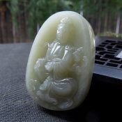 正品天然新疆和田玉青白玉自在觀音玉牌掛件