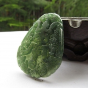 天然通透岫玉五福獻壽吉祥掛件