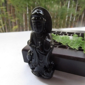 純天然黑曜石站像觀音掛件