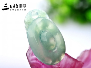 特價糯種豆綠天然A貨翡翠福在眼前吊墜