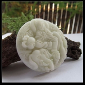 天然藍(lán)田玉淡綠生肖龍蛇守護(hù)神普賢菩薩掛件