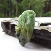 天然南陽玉獨玉白菜(遇百財)吉祥掛件/獨山玉白菜項墜/玉石白菜吊墜/玉緣軒正品