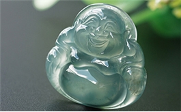天然翡翠掛件--老坑冰種油青細膩晶瑩水潤光澤笑佛